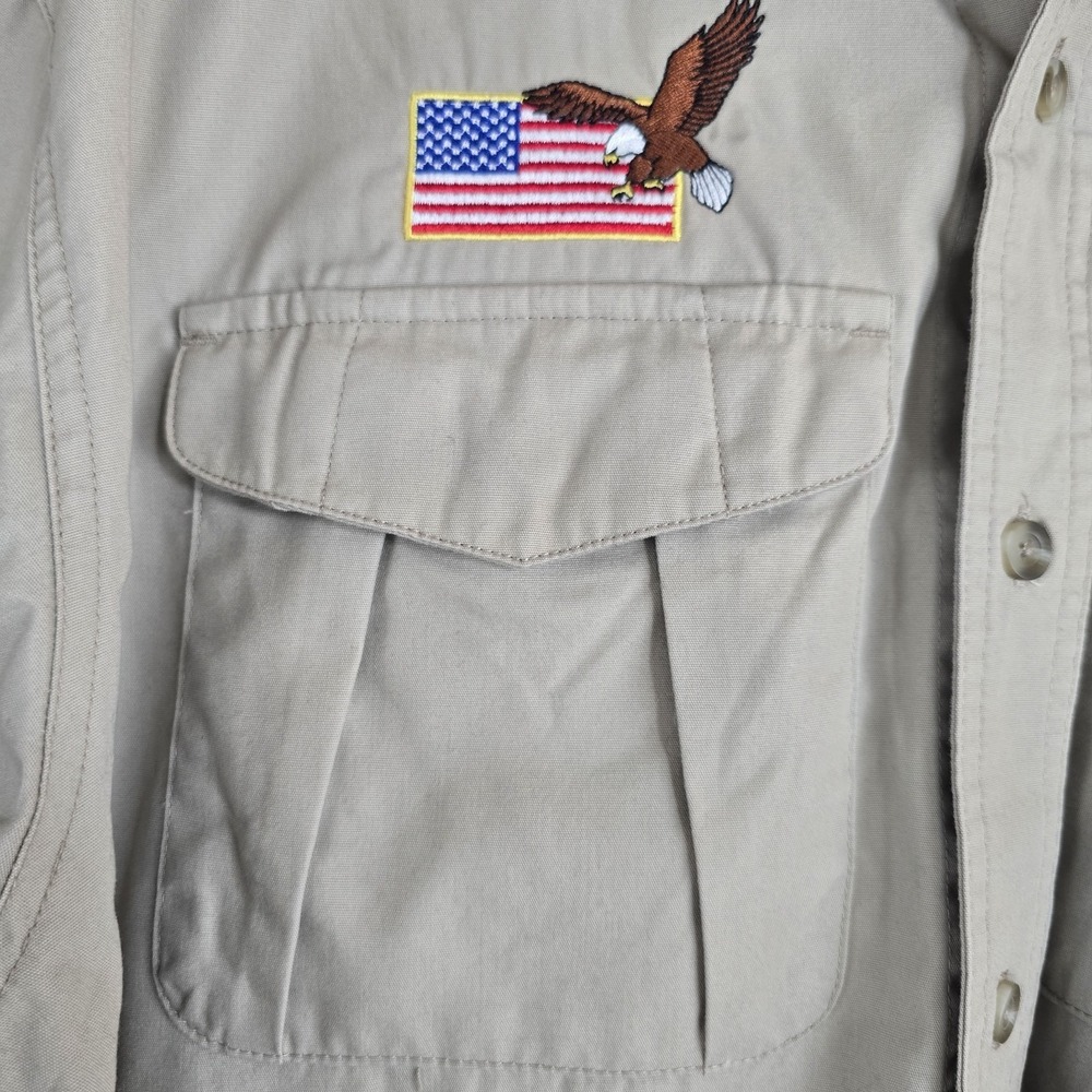Cabela's Shirt Men's‎ XL Logo Employee Button Down Workwear British Tan Flag.C02 - Picture 2 of 12